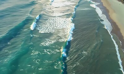 Wall Mural - Aerial View of Waves Breaking on a Sandy Beach