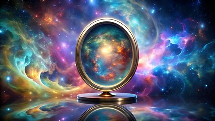 Wall Mural - Celestial Reflection: A Generative Crystal Mirror in the Cosmic Expanse  generative AI