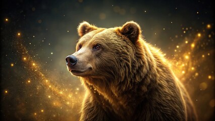 Wall Mural - Luminous magic brown bear in the night surrounded by golden gossamer, bear, magic, brown, night, luminous, golden