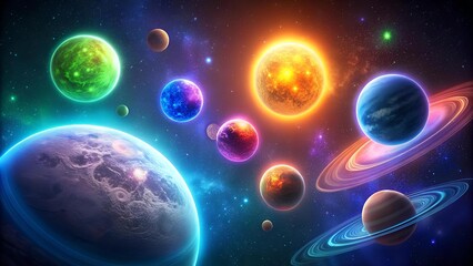 Wall Mural - Celestial Tapestry: A Cosmic Dance of Neon Hues  AI Generated
