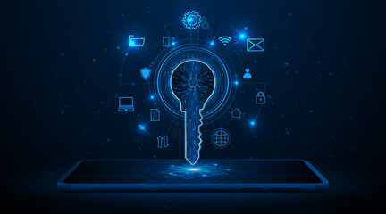 Poster - technology circuit board key icon. concept of smartphone or tablet security and cyber data protectio