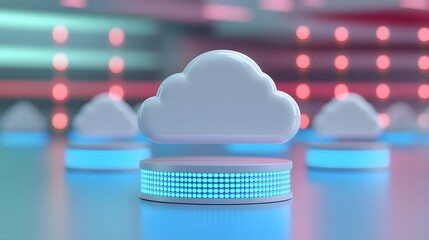 Poster - Futuristic cloud computing concept with glowing lights. Abstract digital data storage and technology background.