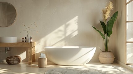 Wall Mural - Modern Minimalist Bathroom with Natural Light