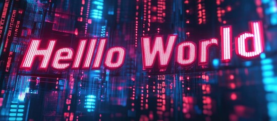 Poster - 3D Rendering of Hello World Text Featuring Technological Glitches and Screen Distortion Effects