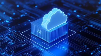 Poster - Futuristic cloud computing technology concept, data storage innovation, and digital transformation visualization in a high-tech environment.