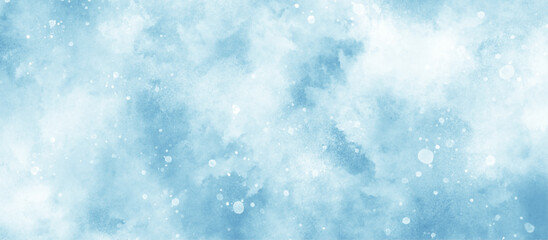 Wall Mural - light blue bokeh background for design, abstract blue background with snowflakes floating randomly, 