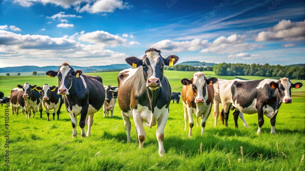 Dairy cows in a green pasture producing fresh milk , dairy, cows, milk ...