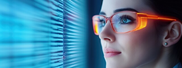 Poster - management, businesswoman managing automation projects, in a modern office