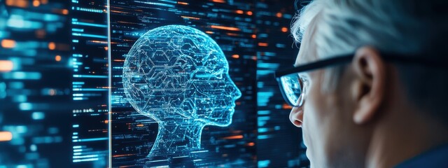 Poster - Management, Professional managing AI projects, in a modern office