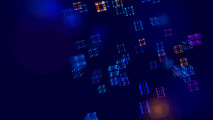 Wall Mural - Big Data 3D Digital Cubes Quantum Computer Server Concept Background. 3D Blockchain Cube Blocks Concept. Data Core Abstract Cubes. Artificial Intelligence HUD Design Element. Vector Illustration.