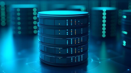 Poster - Futuristic server room with illuminated data storage units, showcasing advanced technology and modern infrastructure.