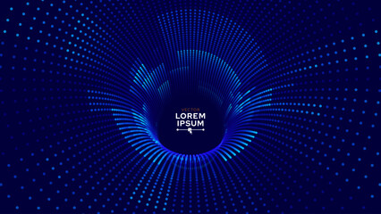 Fototapete - Blue Digital Tunnel or Wormhole. Wireframe Abstract Mesh with Hole. 3D Tunnel Grid Mesh. Blue Hi Tech Texture. Technology or Science Vector Illustation.