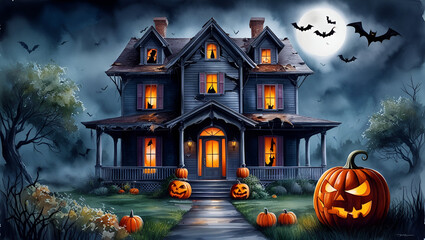 Wall Mural - halloween background with pumpkins