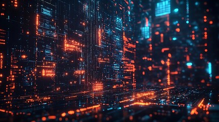 Abstract Digital Data Network - Glowing Lines and Circuits