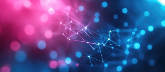 Poster - Abstract Futuristic Digital Network Visualization with Interconnected Points in Blue and Pink Technology Background 3D Rendering of a Digital Data Network