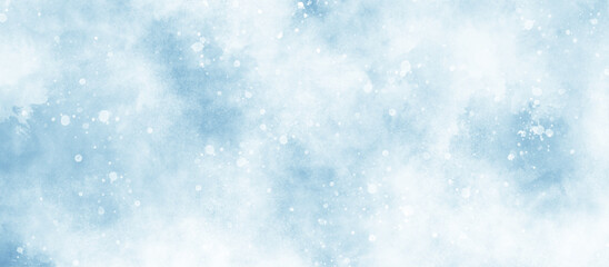 Wall Mural - light blue bokeh background for design, abstract blue background with snowflakes floating randomly, 
