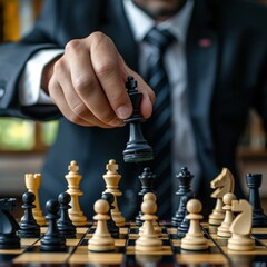 Business strategy with chessboard and pieces.