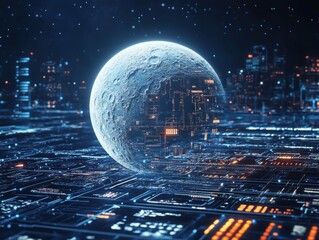 Poster - Digital moon with supply chain graphics and strategic planning, Supply, futuristic economy