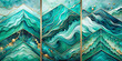 © Czintos Ödön - A vibrant triptych composition features multiple shades of teal and green interspersed with fluid, wave-like patterns with hints of gold. AI generated.