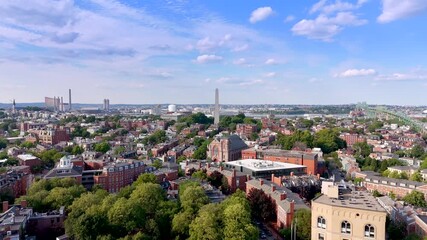 Wall Mural - Bunker Hill Monument, Charlestown Massachusetts 2024. Aerial drone stock video b roll