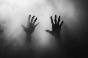 Wall Mural - Ghostly hands reaching through foggy abstract background