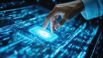 Poster - hand is touching hologram screen