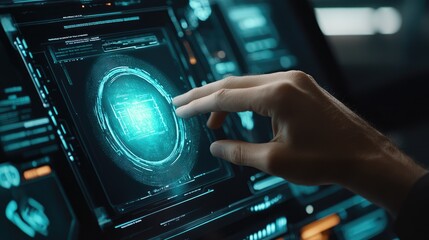 Poster - hand is touching hologram screen