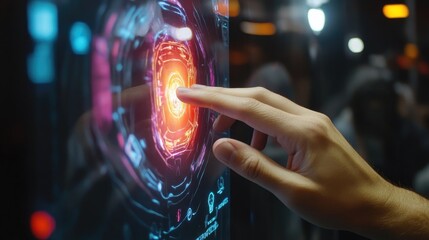 Poster - hand is touching hologram screen