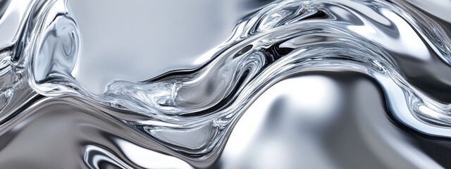 Poster - Silver metal fluid. glossy flowing chrome. effect liquid abstract background. Holographic foil. Light metal pattern. foil effect texture. modern background 