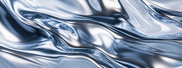Poster - Silver metal fluid. glossy flowing chrome. effect liquid abstract background. Holographic foil. Light metal pattern. foil effect texture. modern background 