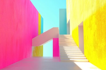 Wall Mural - Colorful abstract architectural composition with vibrant walls staircase