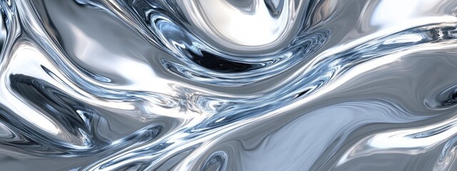 Poster - Silver metal fluid. glossy flowing chrome. effect liquid abstract background. Holographic foil. Light metal pattern. foil effect texture. modern background 