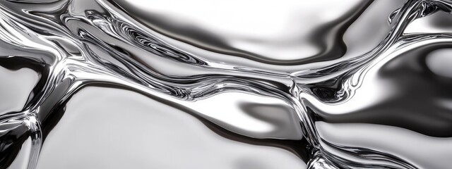 Poster - Silver metal fluid. glossy flowing chrome. effect liquid abstract background. Holographic foil. Light metal pattern. foil effect texture. modern background 