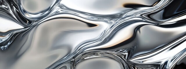 Poster - Silver metal fluid. glossy flowing chrome. effect liquid abstract background. Holographic foil. Light metal pattern. foil effect texture. modern background 
