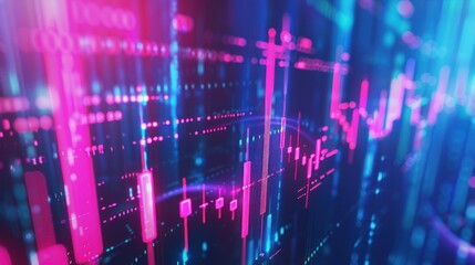 Poster - Abstract Stock Market Data Visualization with Neon Lights