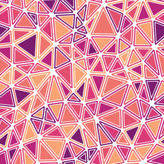Poster - Pattern of triangle shapes with rounded solid shapes in frames. Medium triangle size in a multicolored style. Repeatable seamless vector illustration.