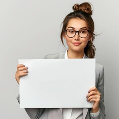 Poster - Businesswoman with empty space for advertising.