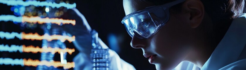 Aufkleber - A captivating image of a scientist conducting genetic research, with a focus on analyzing DNA samples and using advanced technology to explore genetic information and biological processes