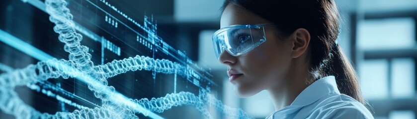 Aufkleber - A captivating image of a scientist conducting genetic research, with a focus on analyzing DNA samples and using advanced technology to explore genetic information and biological processes