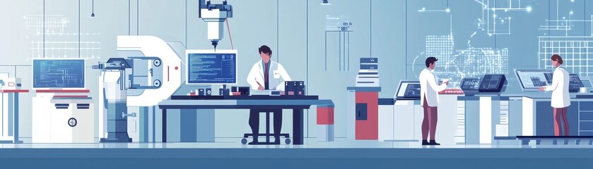 Aufkleber - A high-tech laboratory with scientists working on cutting-edge electronic devices and gadgets, surrounded by digital interfaces and precision tools