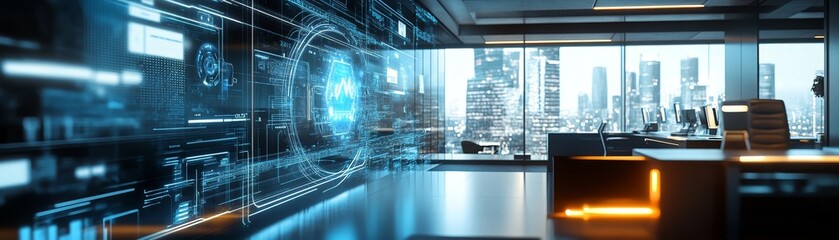 Aufkleber - A futuristic office environment with automated systems and smart devices seamlessly integrated into the workspace, showcasing the potential of technology to enhance productivity