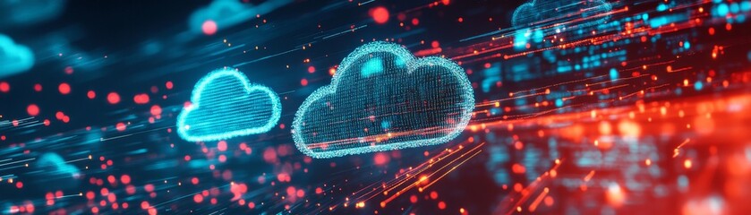 Aufkleber - A creative depiction of cloud computing with a network of interconnected servers and data streams in a digital space, illustrating the power and scale of modern cloud technologies