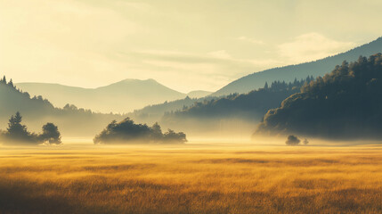 Wall Mural - A foggy, misty morning in the mountains