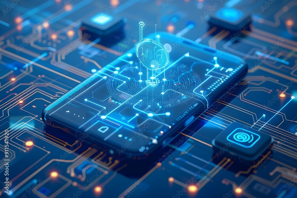 Futuristic Isometric Mobile Network Icon Representing Digital Communication Technologies