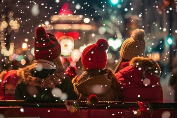 Canvas Print - Family watching a Christmas parade.