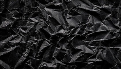 Aufkleber - Textured Black Wrinkled Paper. Close-Up of Crumpled Black Fabric Material with Intricate Fold Patterns and Subtle Light Reflections