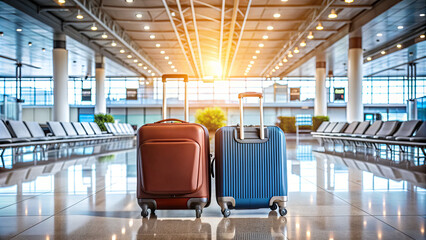 Two bags stand ready on the pristine terminal floor as soft light filters through large windows, signaling the start of numerous journeys ahead