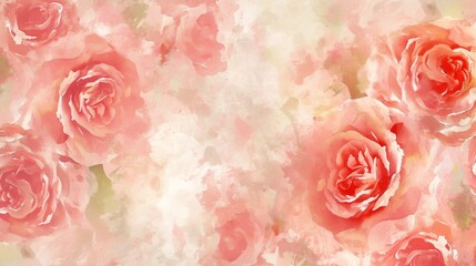 Wall Mural - A seamless floral pattern of watercolor roses