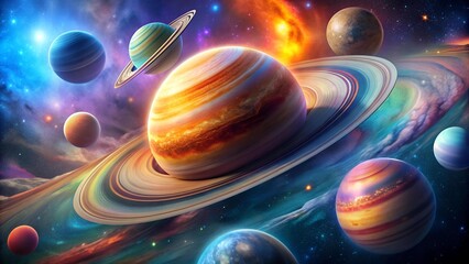 Wall Mural - Celestial Symphony: A Vibrant Tapestry of Gas Giants  AI Generated
