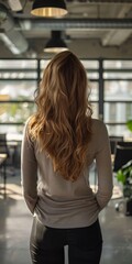 Wall Mural - Professional woman from behind in a modern office setting.